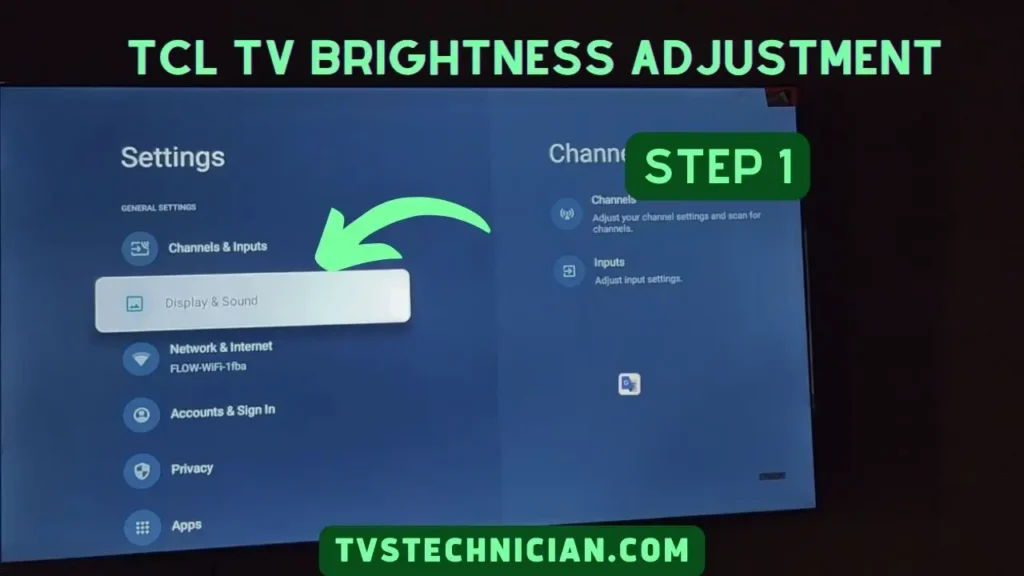 TCL TV Brightness Problem - Step 1 - Go to Settings and Choose Picture and Sound
